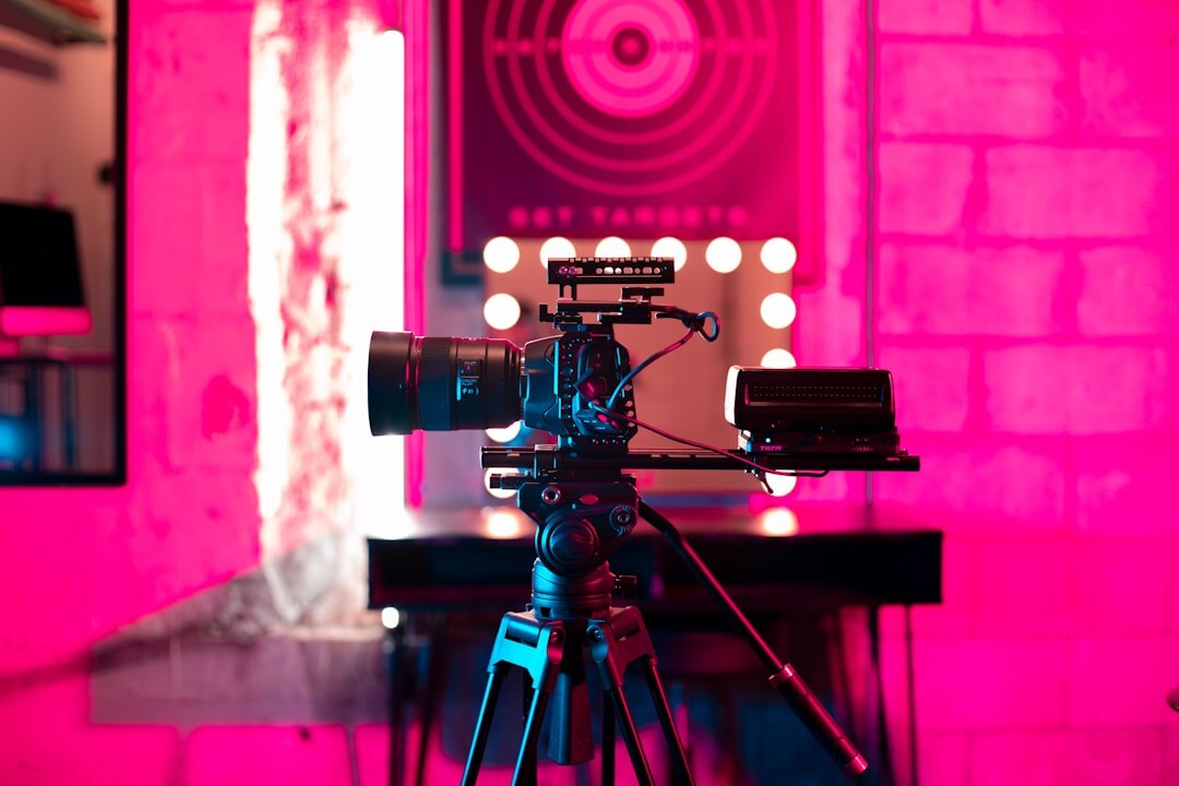 Professional TV broadcast studio with cameras and lighting