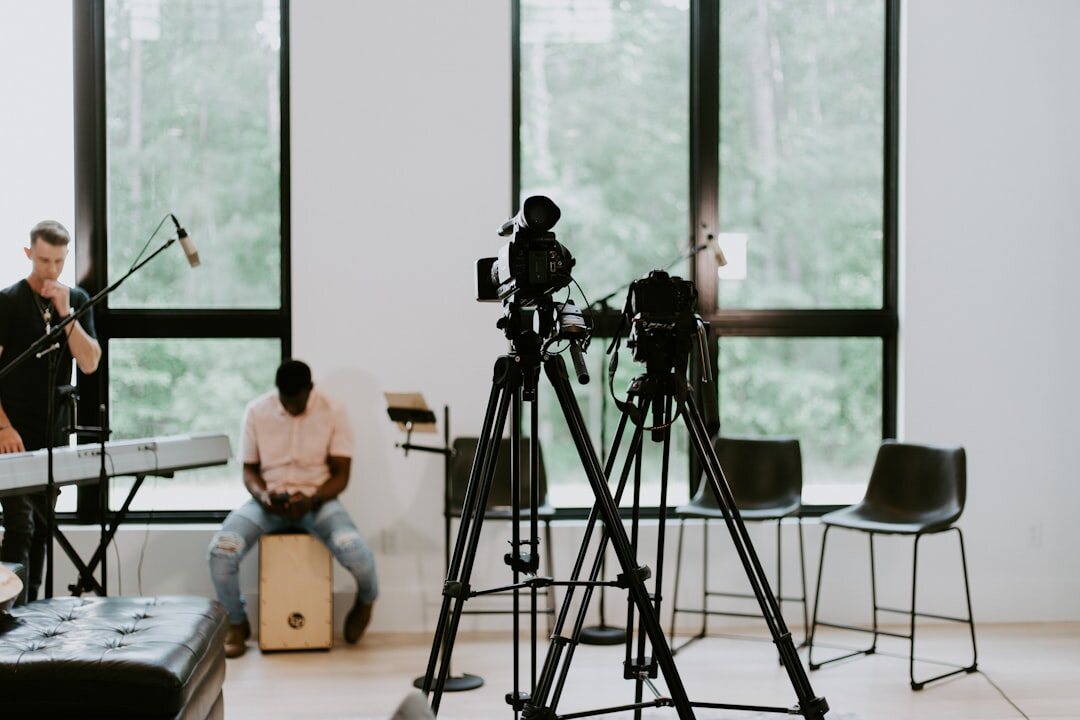 TV interview setup with two people and microphones