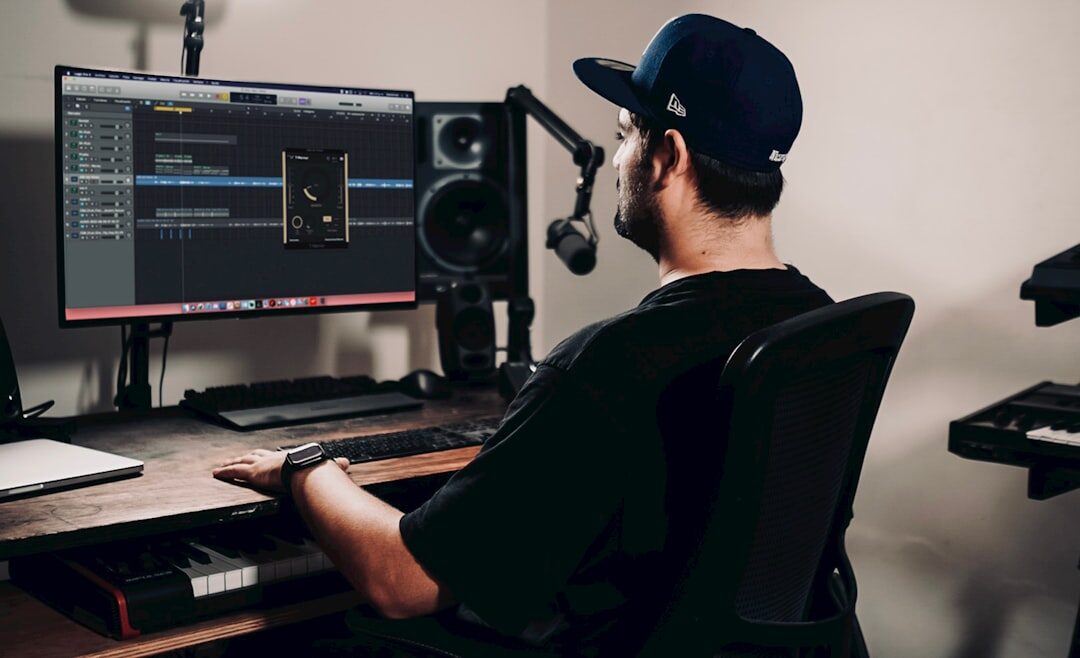 Voice-over recording session in professional studio